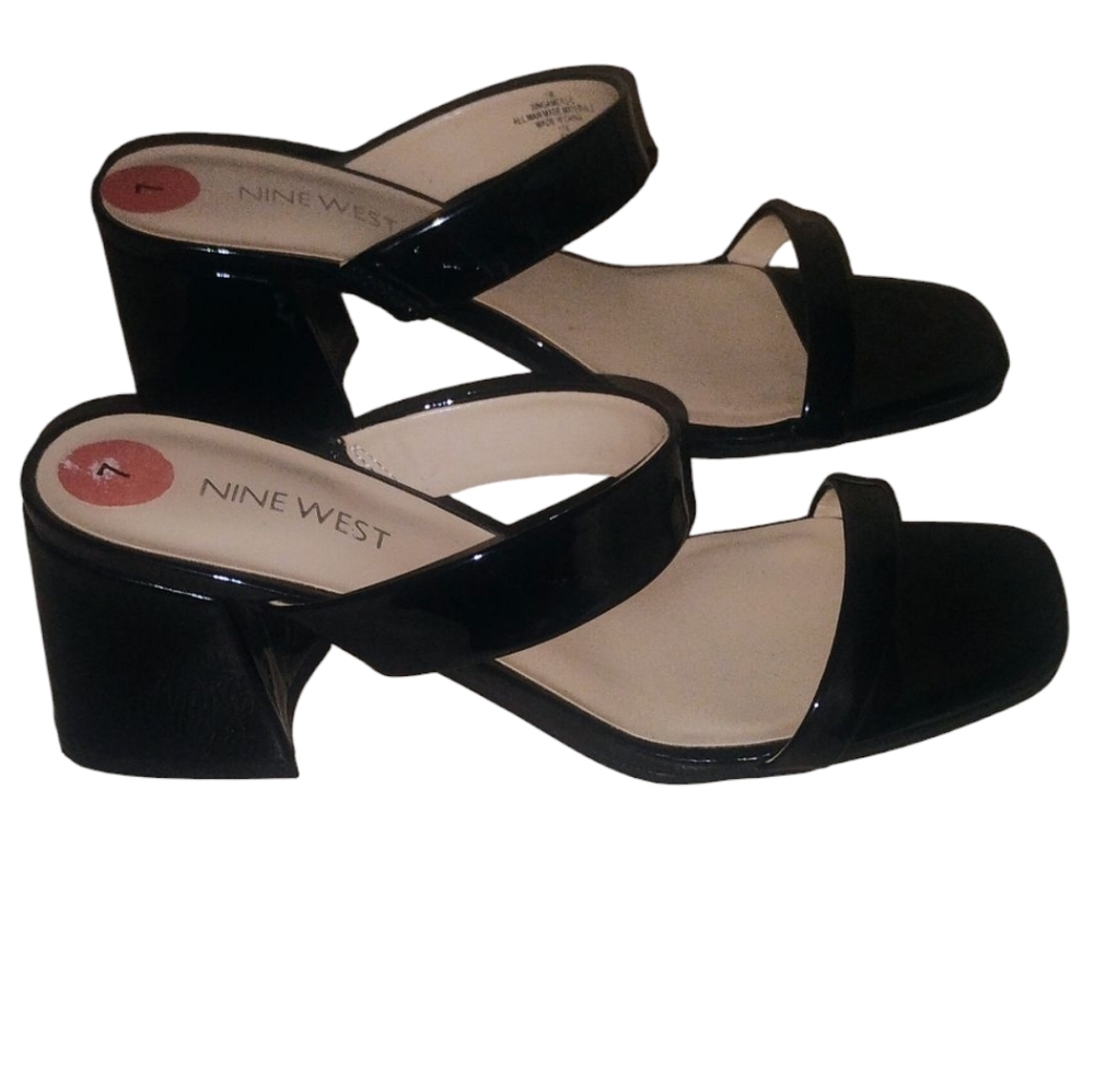 Nine West Glossy Black Heeled Sandals Holiday Size 7